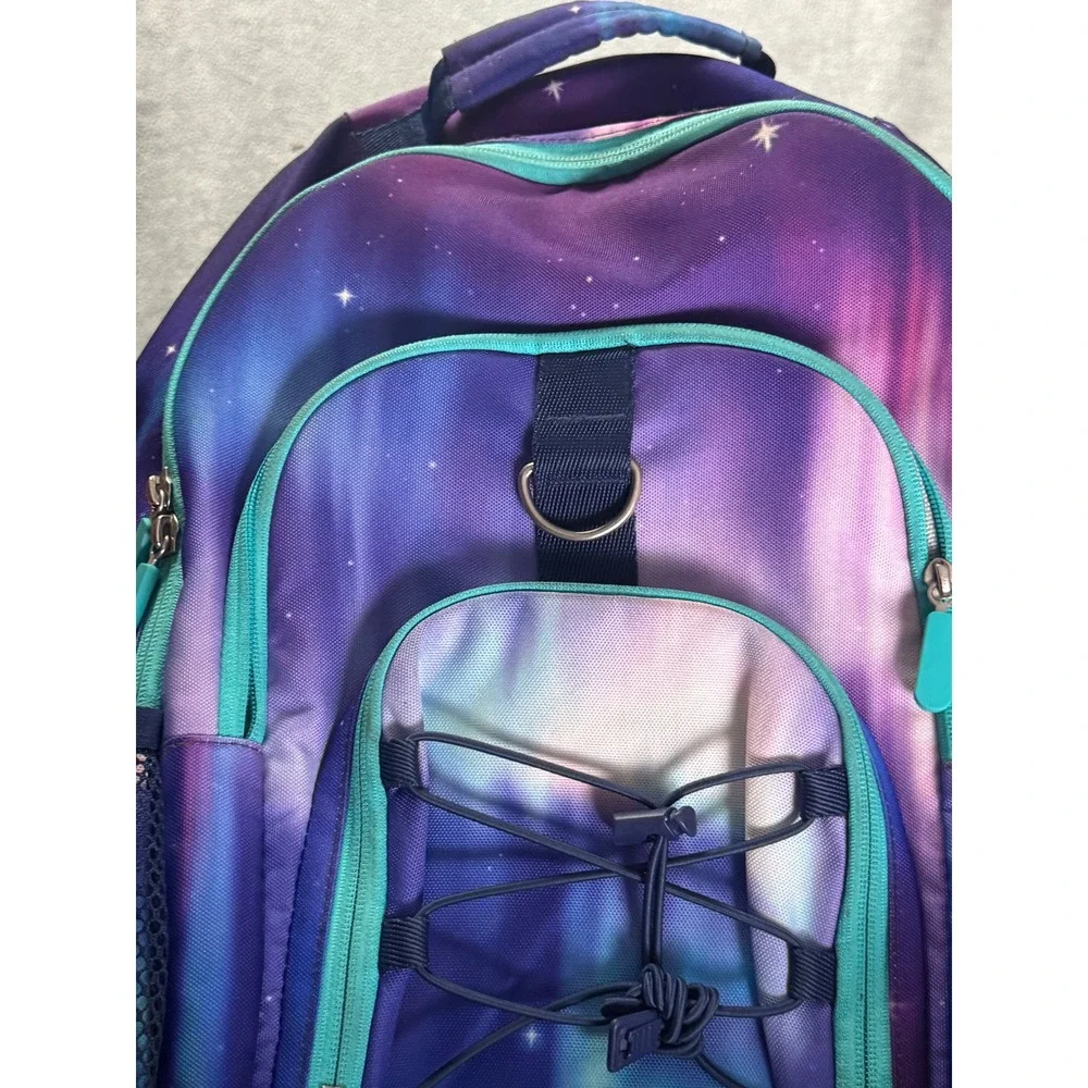 Galaxy Aurora Borealis Print Backpack Purple Blue Starry Night School Bag